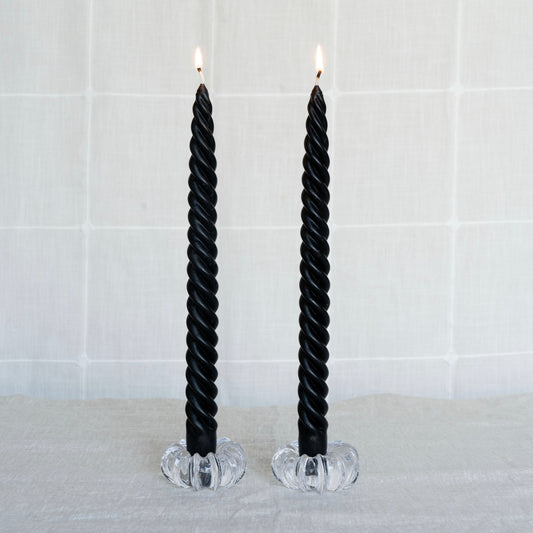 Black Beeswax Spiral Dinner Tapers - Set of 4