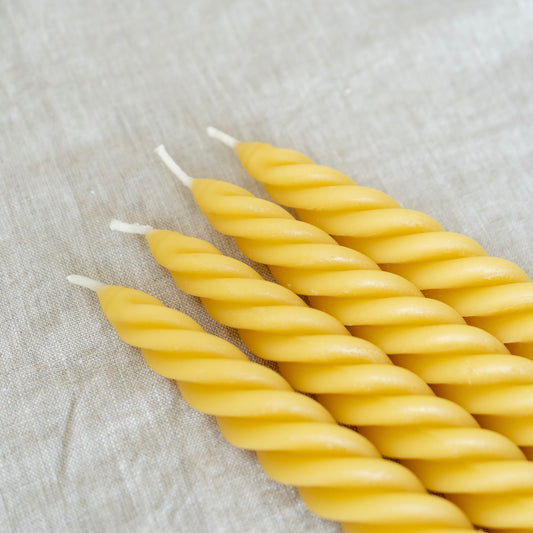 Natural Yellow Beeswax Spiral Dinner Tapers - Set of 4