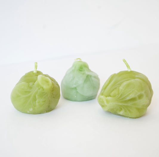 *IMPERFECT* BRUSSELS SPROUTS BEESWAX CANDLES - SET OF 3