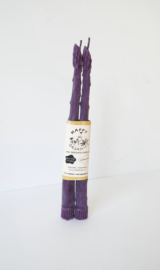 *IMPERFECT* PURPLE ASPARAGUS TAPER BEESWAX CANDLES PAIR