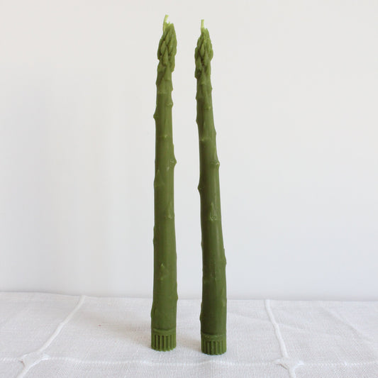 *IMPERFECT* ASPARAGUS TAPER BEESWAX CANDLES PAIR