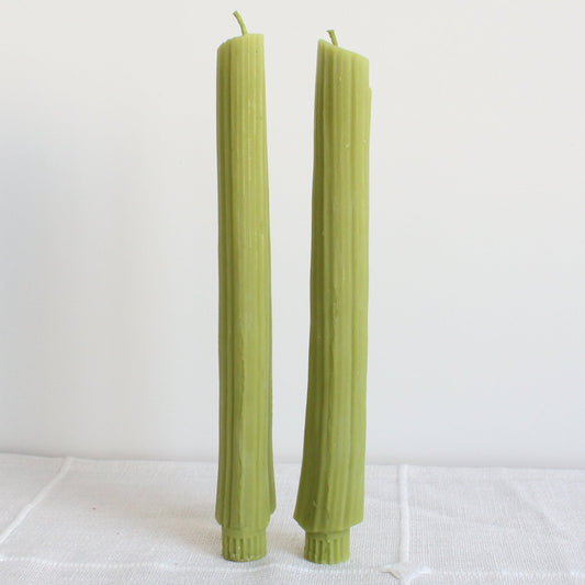 BEESWAX CELERY TAPER CANDLES - SET OF 2
