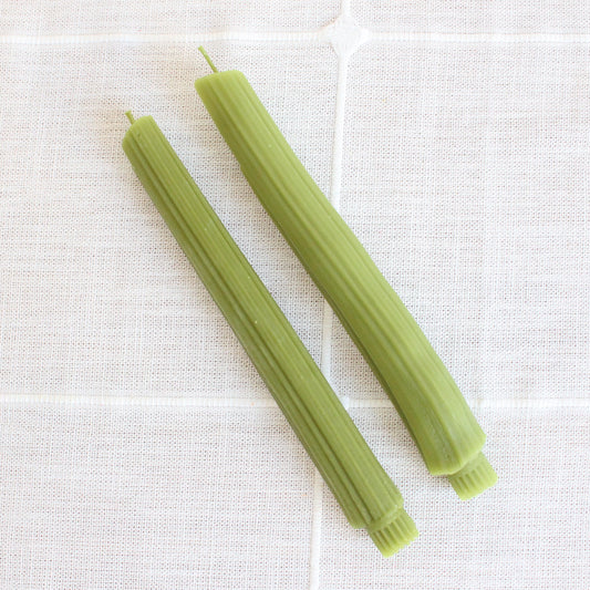 *IMPERFECT* BEESWAX CELERY TAPER CANDLES