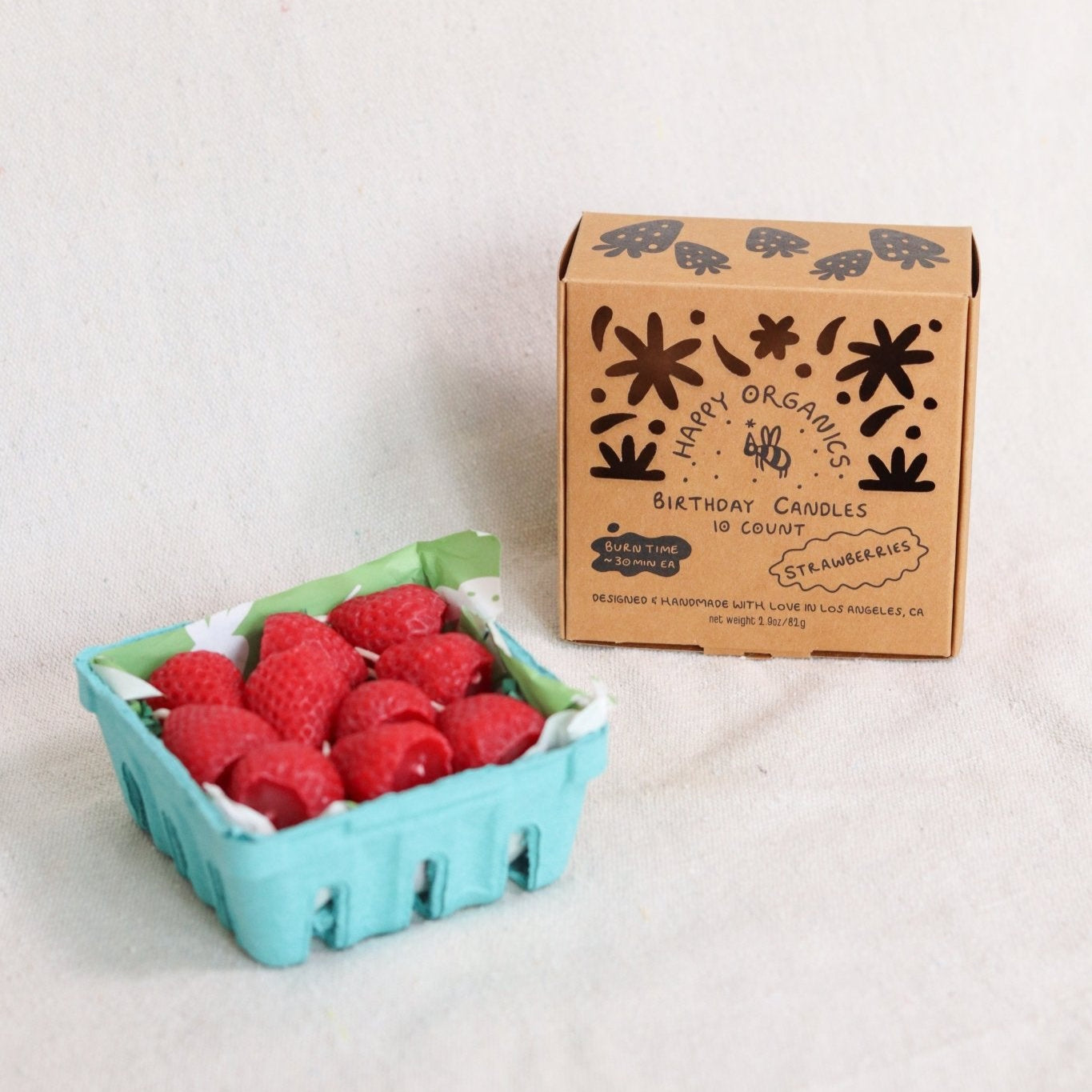 Beeswax Strawberry Birthday Candles - Happy Organics
