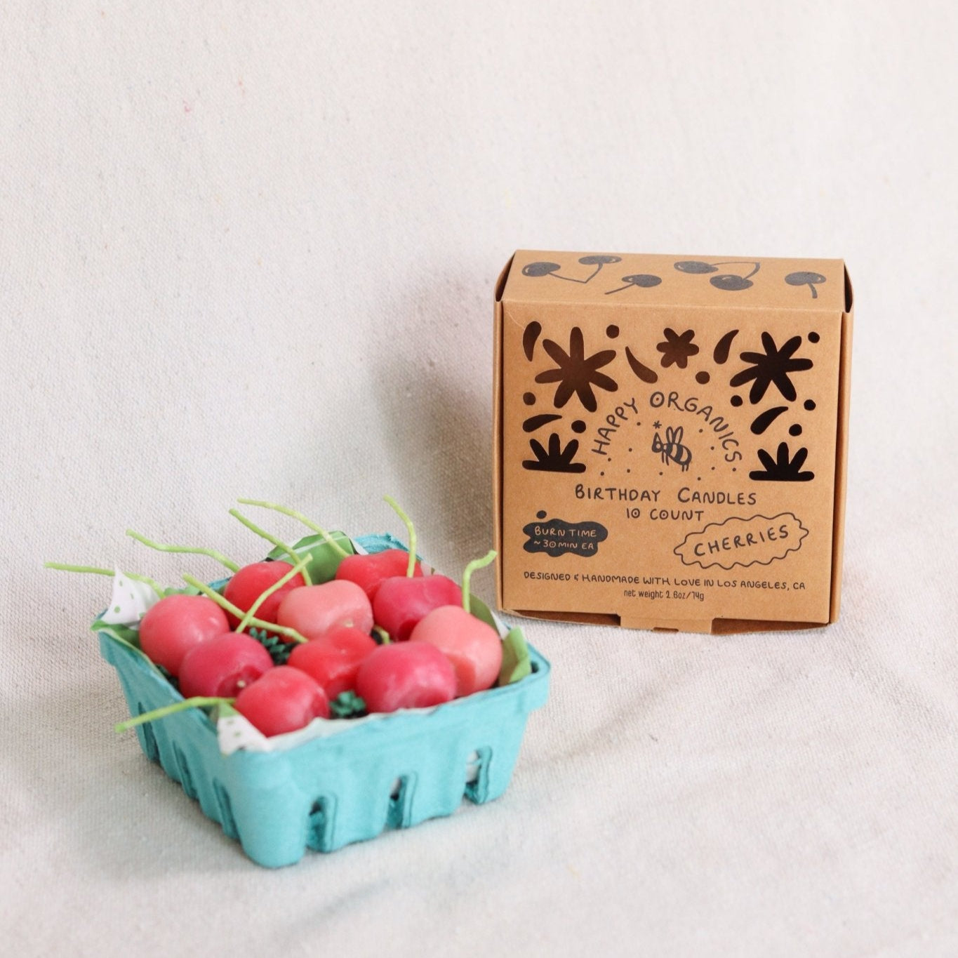 Pink Cherry Birthday Beeswax Candles - Happy Organics