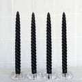 Black Beeswax Spiral Dinner Taper Candles — Set of 4