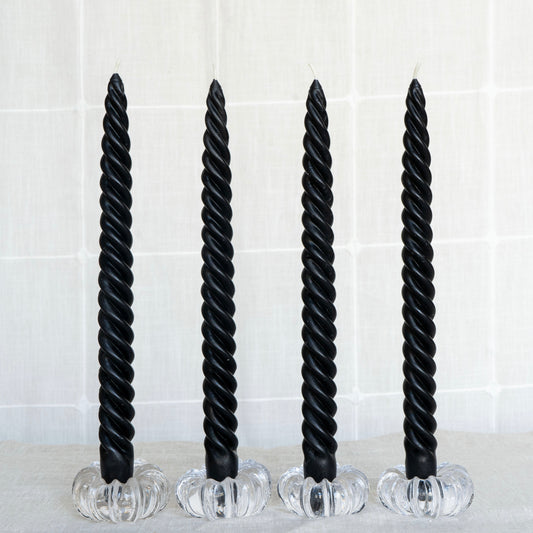 Black Beeswax Spiral Dinner Tapers - Set of 4