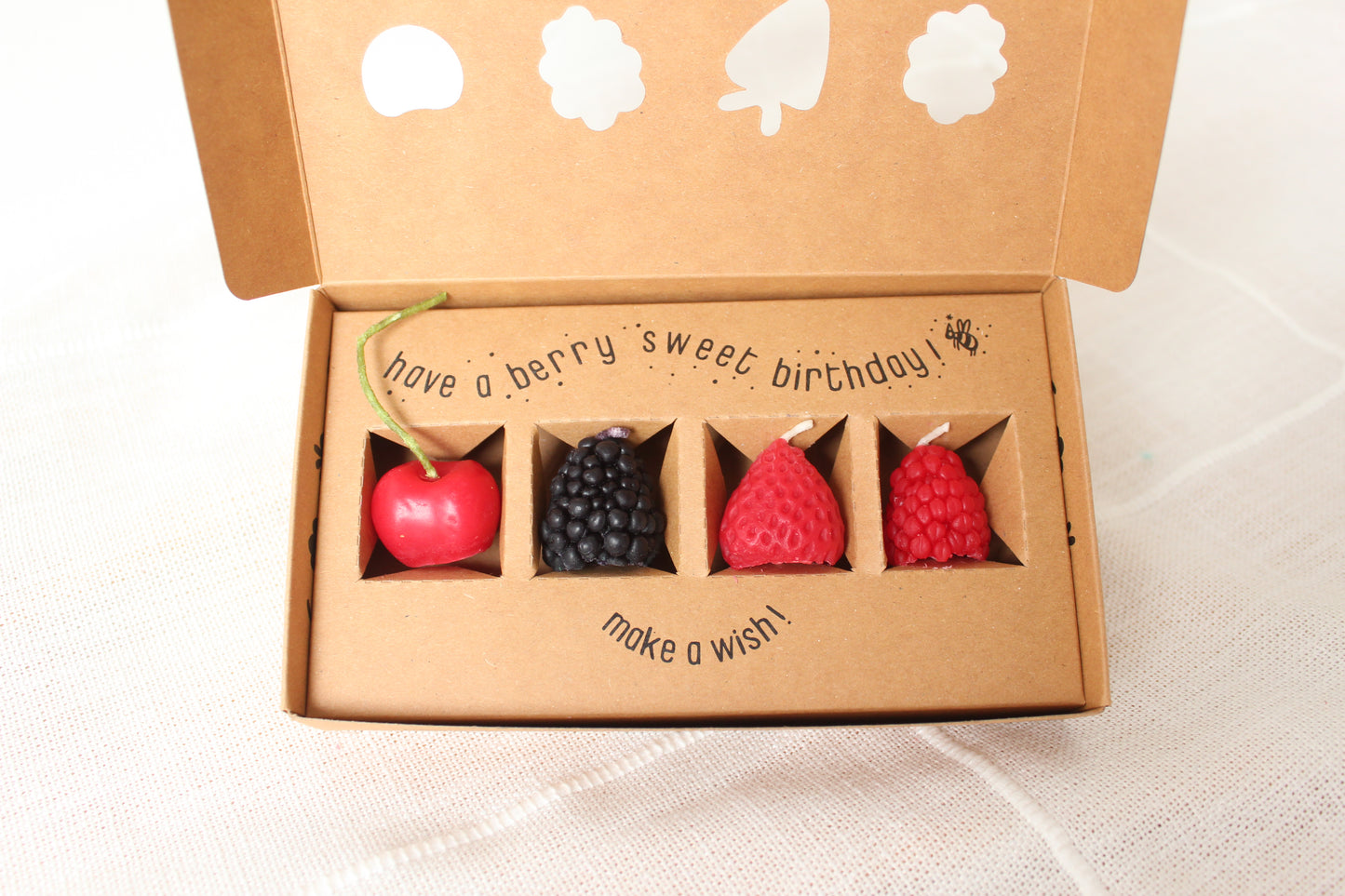 4-count Mixed Berry Birthday Beeswax Candles