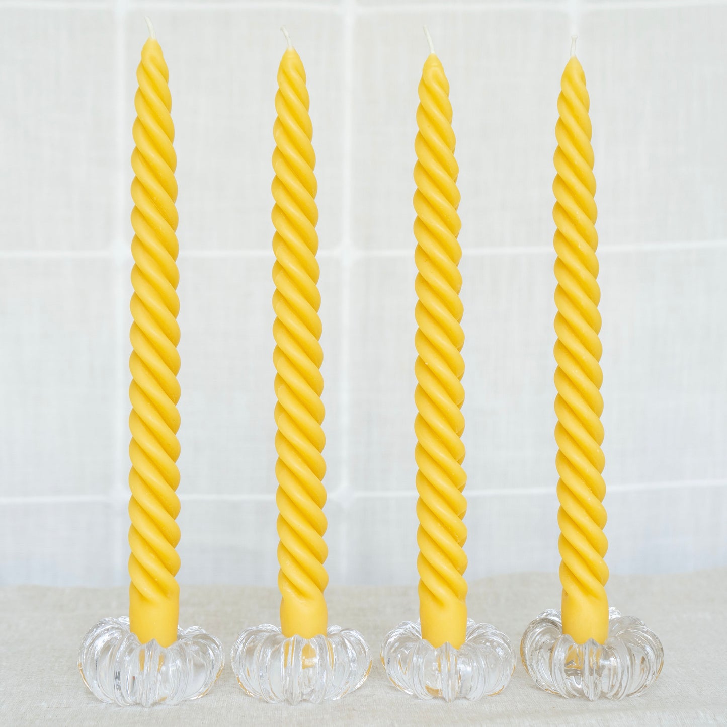 Natural Yellow Beeswax Spiral Dinner Tapers - Set of 4