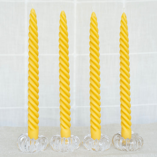 Natural Yellow Beeswax Spiral Dinner Tapers - Set of 4