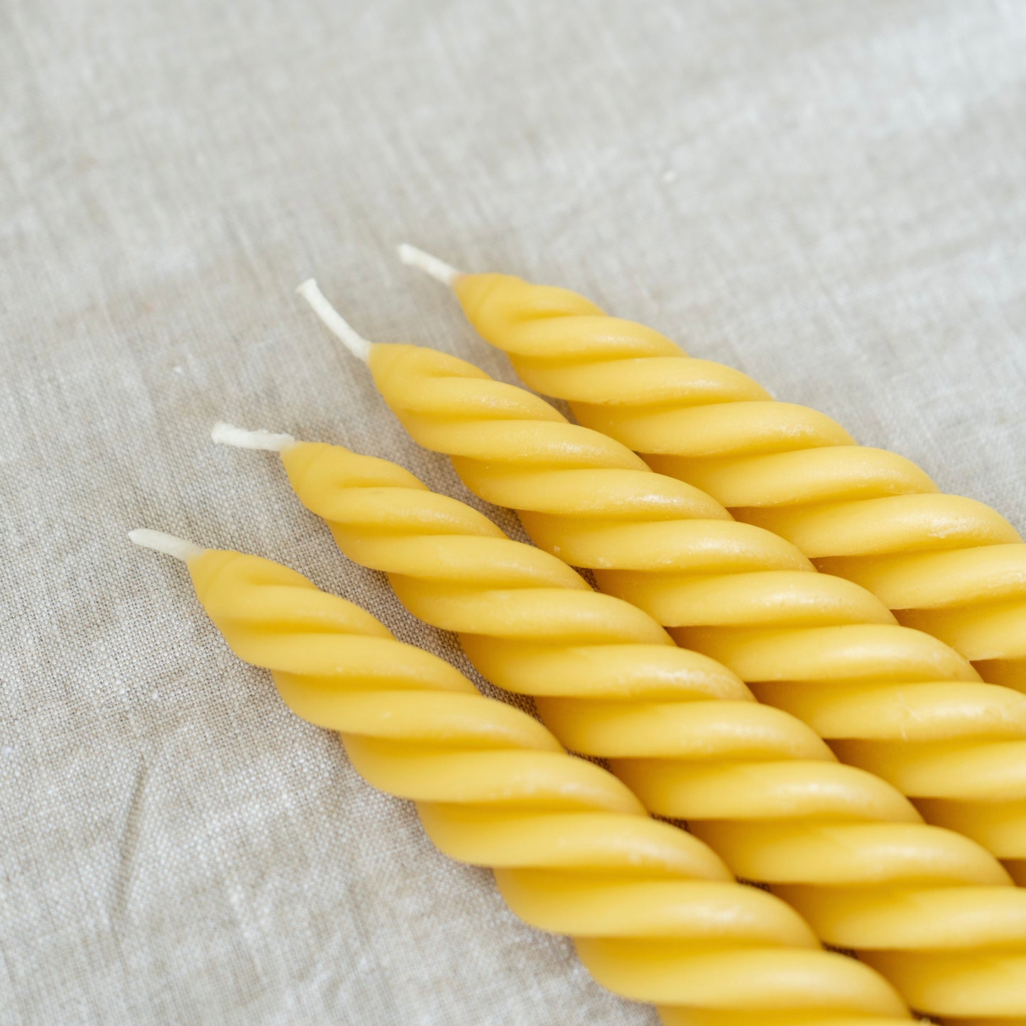 Natural Yellow Beeswax Spiral Dinner Tapers - Set of 4