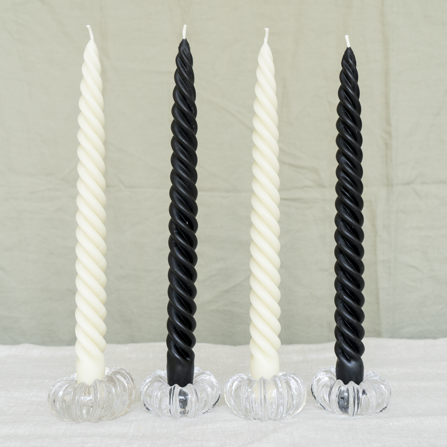 Black & White Beeswax Spiral Dinner Tapers - Set of 4
