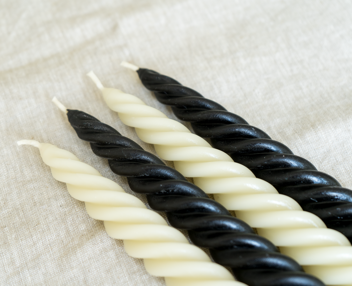Black & White Beeswax Spiral Dinner Tapers - Set of 4