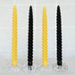 Black & Yellow Beeswax Spiral Dinner Tapers - Set of 4