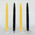 Black & Yellow Beeswax Spiral Dinner Taper Candles — Set of 4