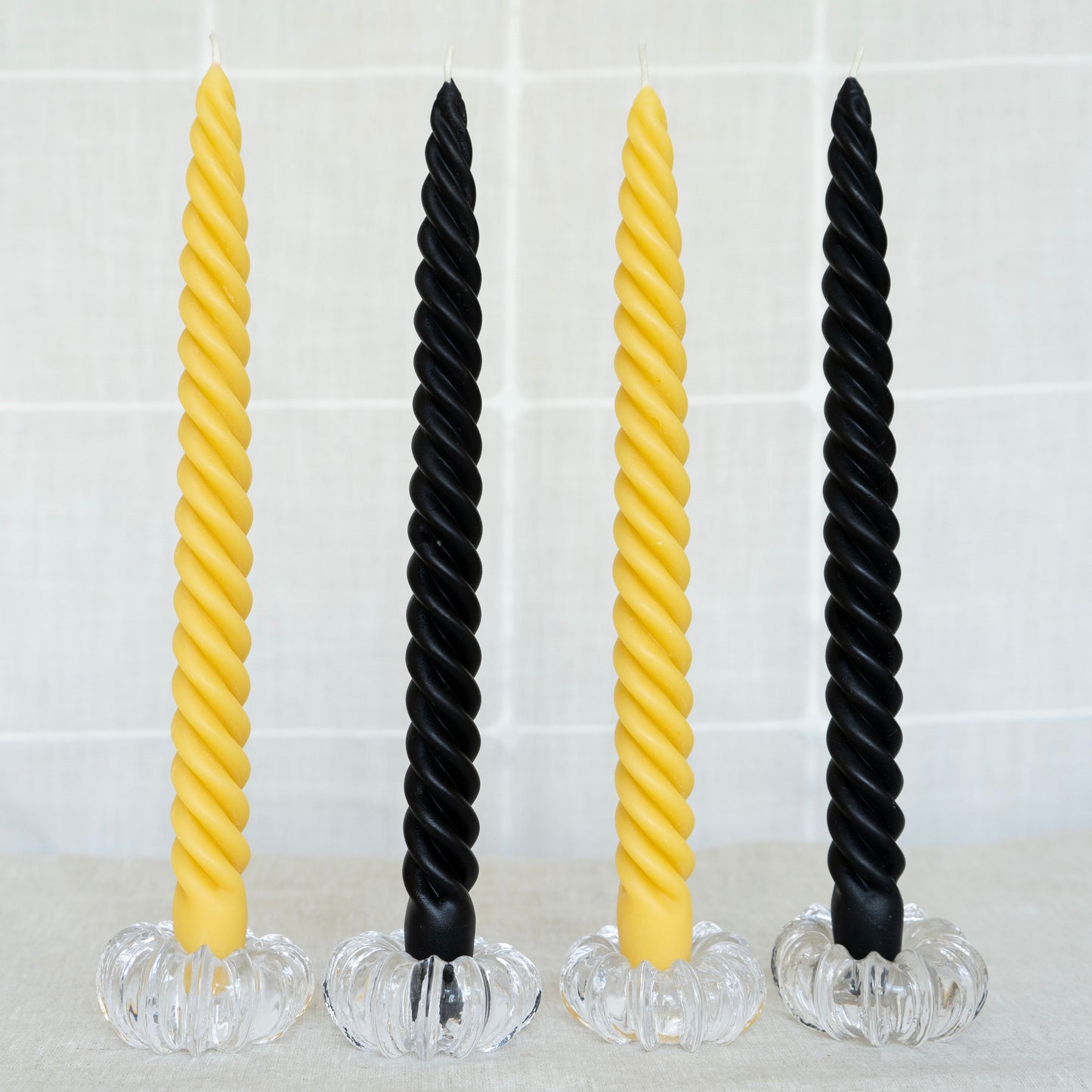 Black & Yellow Beeswax Spiral Dinner Tapers - Set of 4