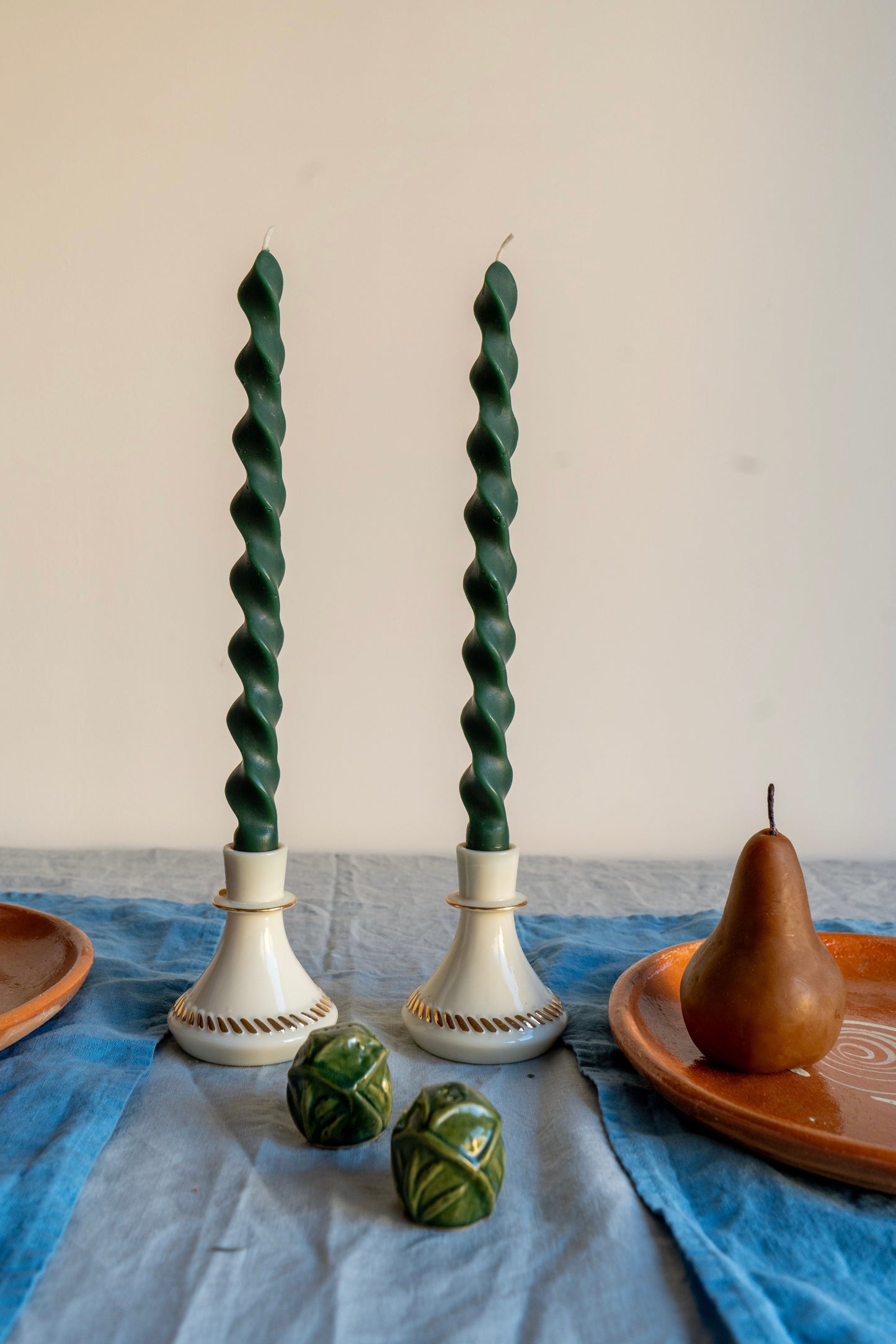 *IMPERFECT* Forest Green Beeswax Dinner Tapers - Set of 4