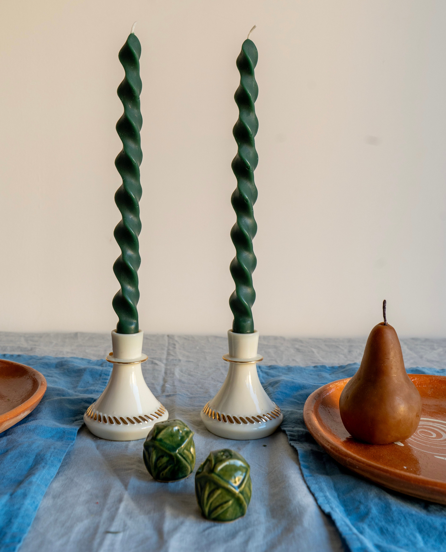 *IMPERFECT* Forest Green Beeswax Dinner Tapers - Set of 4