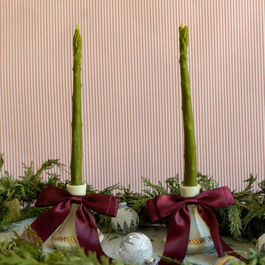 ASPARAGUS TAPER BEESWAX CANDLES PAIR