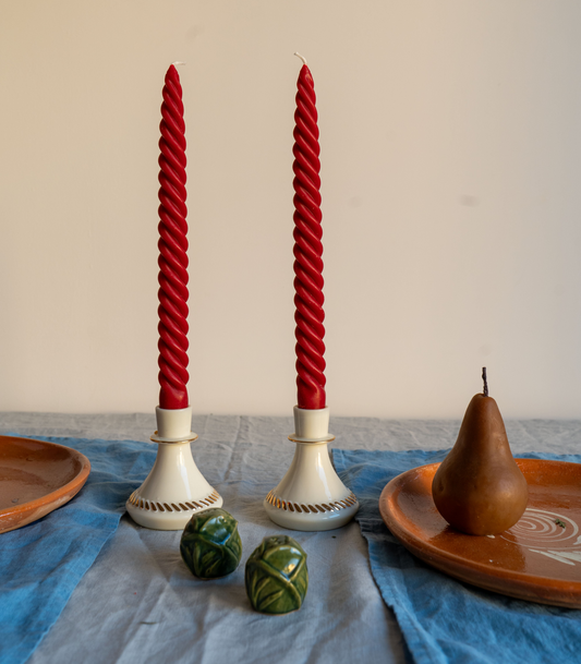 Red Beeswax Dinner Tapers - Set of 4