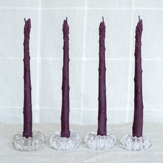 Purple Asparagus Taper Beeswax Candles - Set of 4