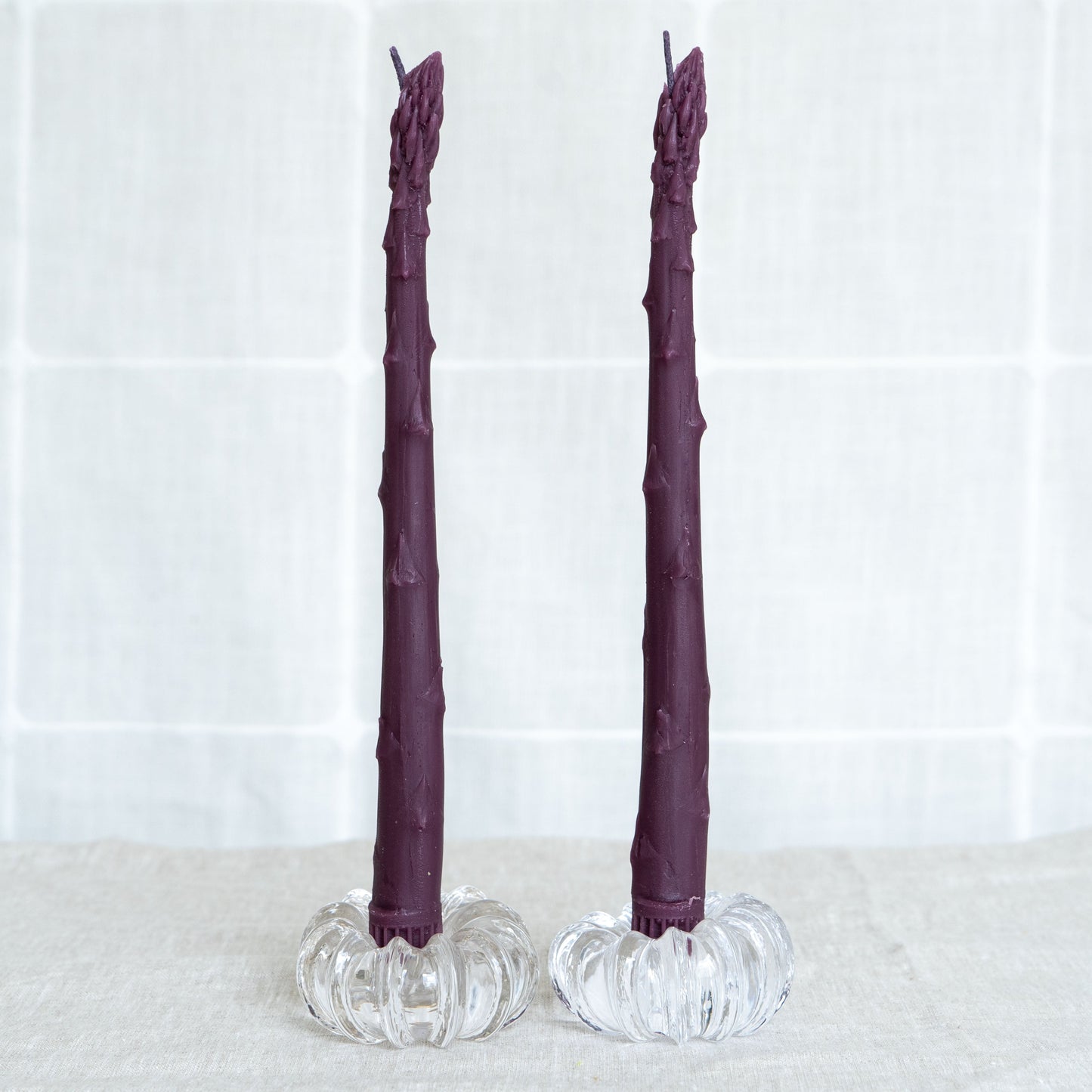 Purple Asparagus Beeswax Taper Candles — Set of 2