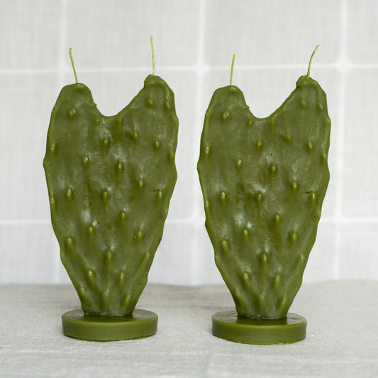 Heart Nopal Cactus Beeswax Candle - Set of 2