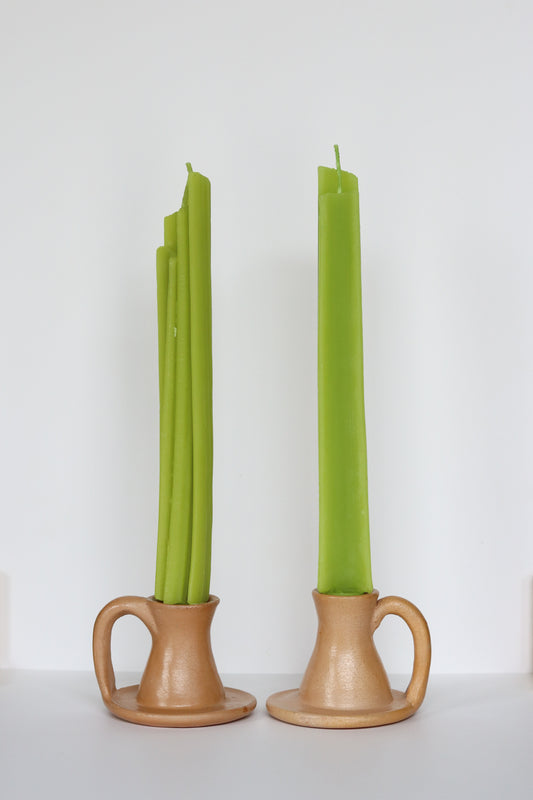 CELERY TAPER BEESWAX CANDLES - SET OF 2