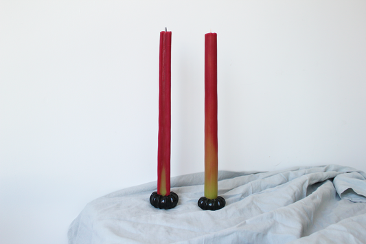 RHUBARB TAPER BEESWAX CANDLES PAIR
