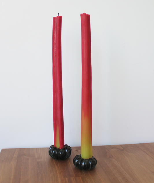 RHUBARB TAPER BEESWAX CANDLES PAIR