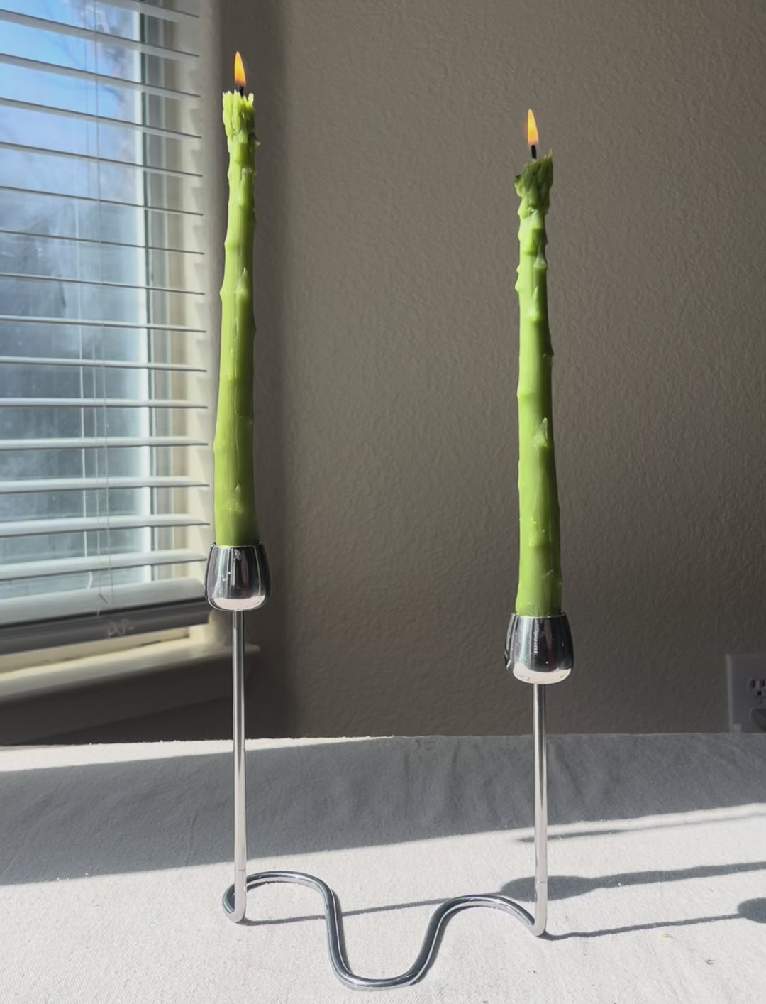 Asparagus Beeswax Taper Candles - Thumbnail 2